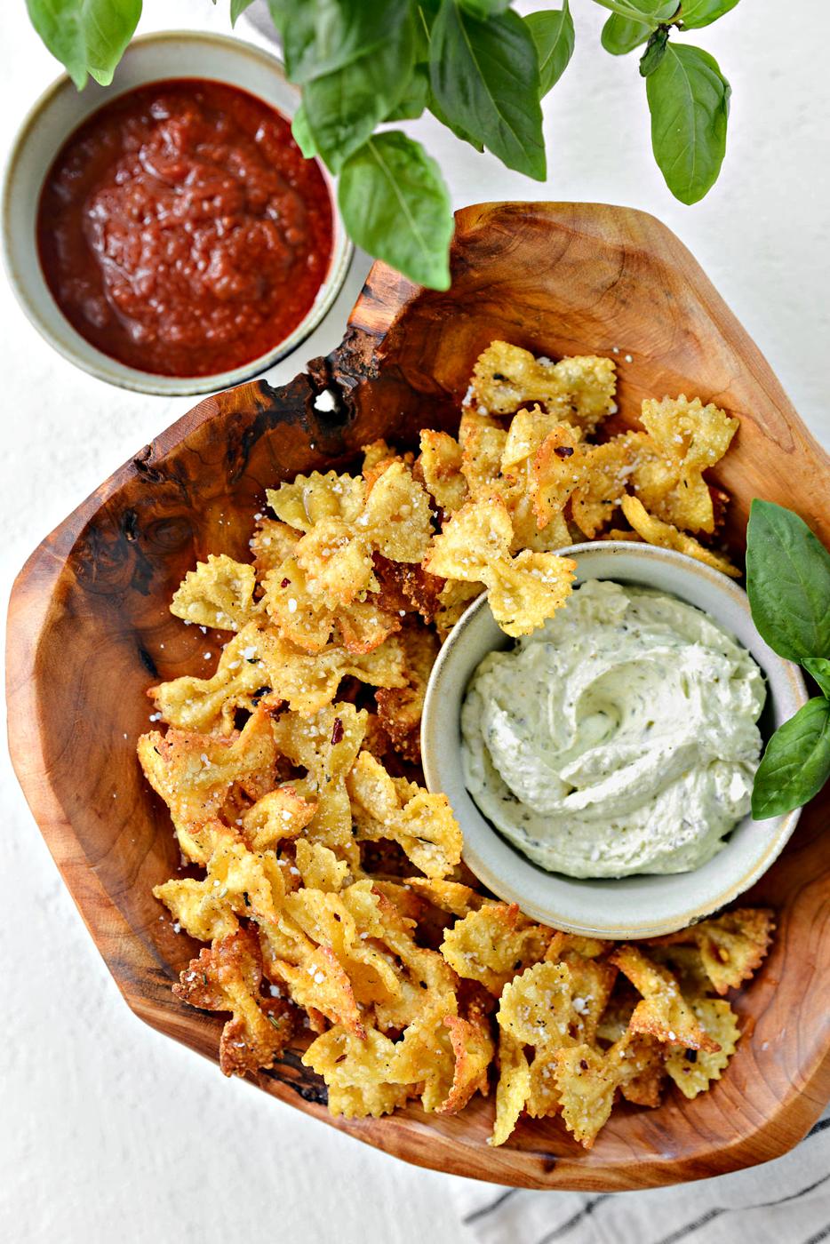 Air Fryer Pasta Chips with Pesto Dip at Home