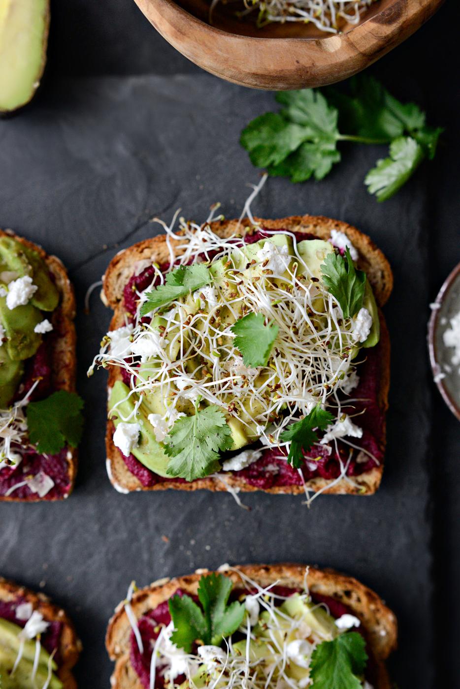 Home Kitchen Avocado Beet Hummus Toast