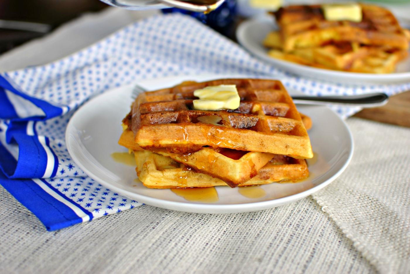 Bacon Cheddar Cornmeal Waffles l this site