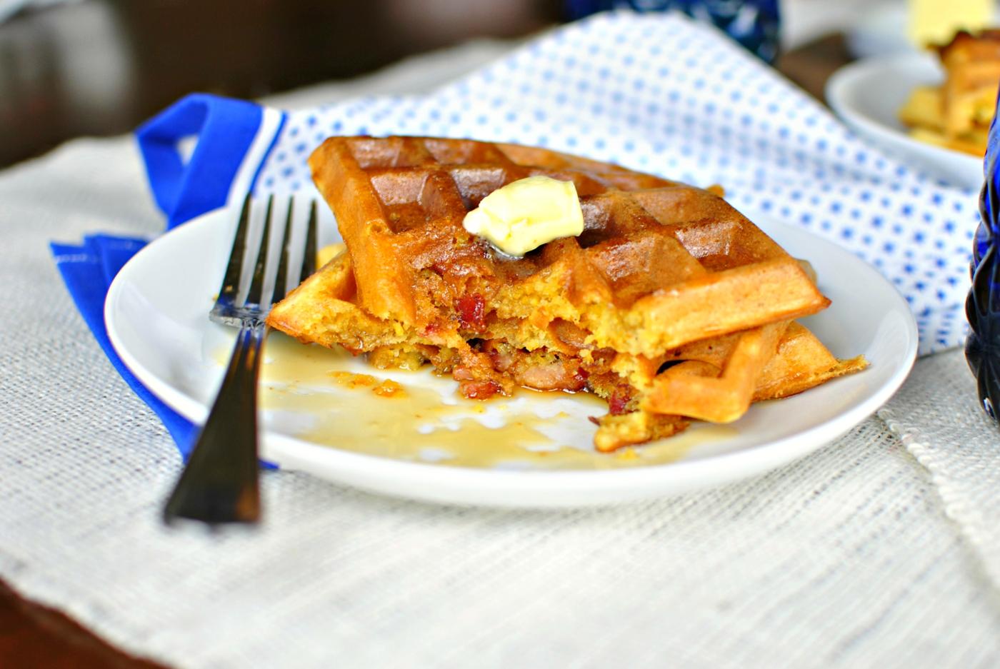 Waffles: Bacon Cheddar Cornmeal