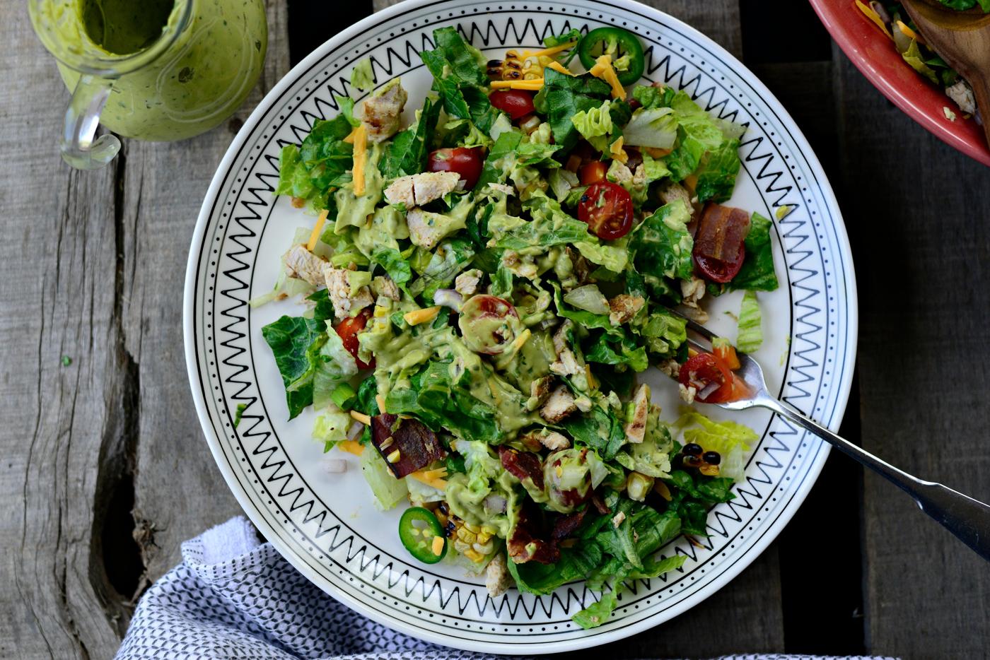 Bacon Chicken Chopped Salad with Smoky Cilantro Avocado Dressing at Home