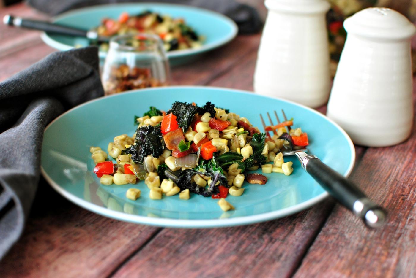 Kale Sauté and Bacon Corn