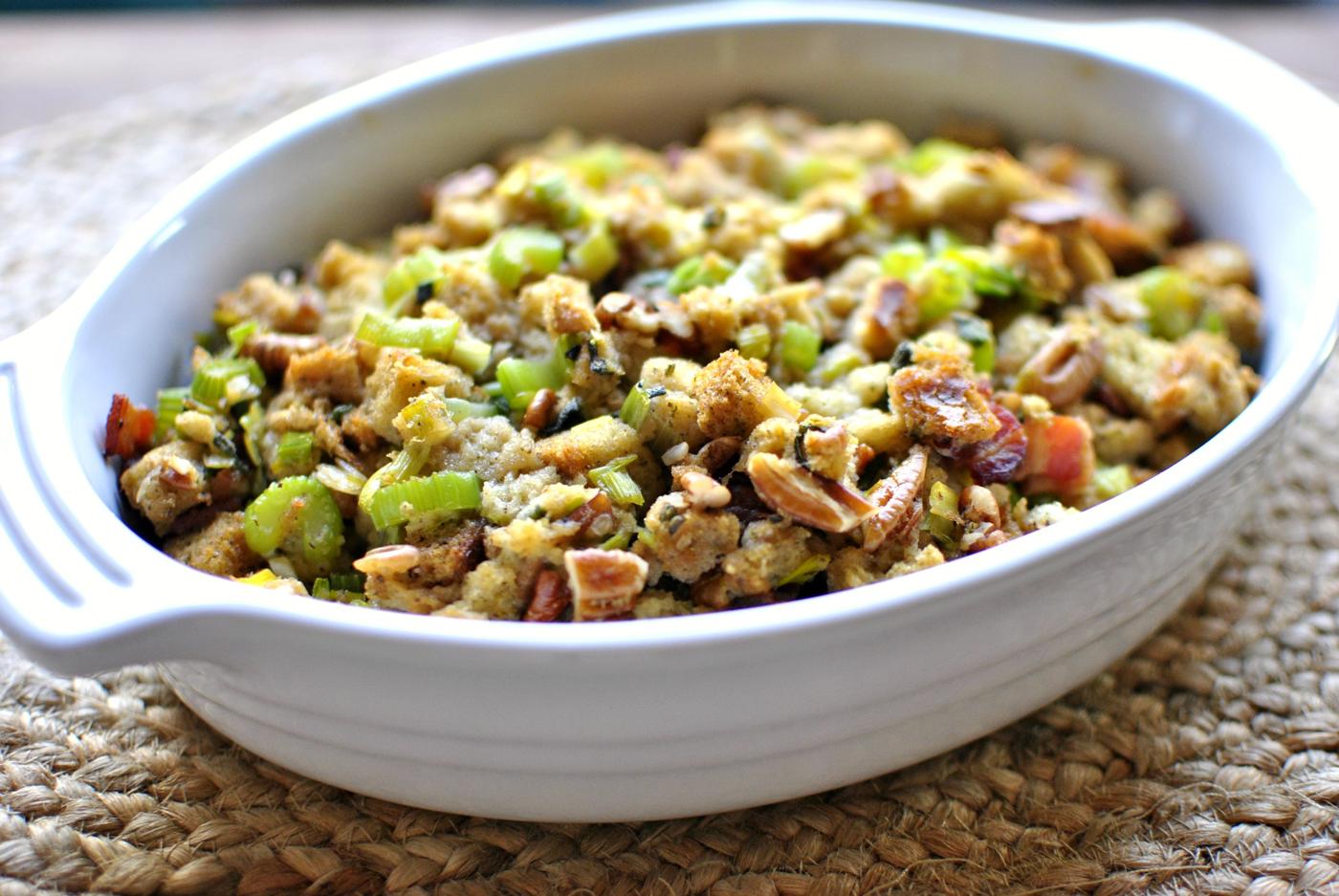 Pecans: Bacon Leek Stuffing with Sage and