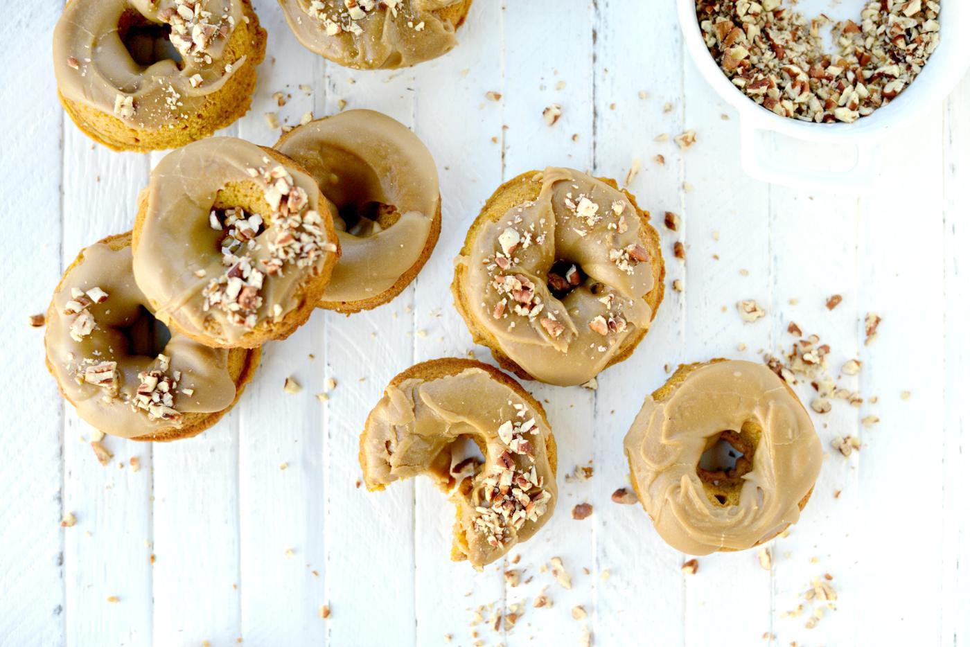 Home Kitchen Baked Pumpkin Doughnuts with Brown Sugar Maple Glaze