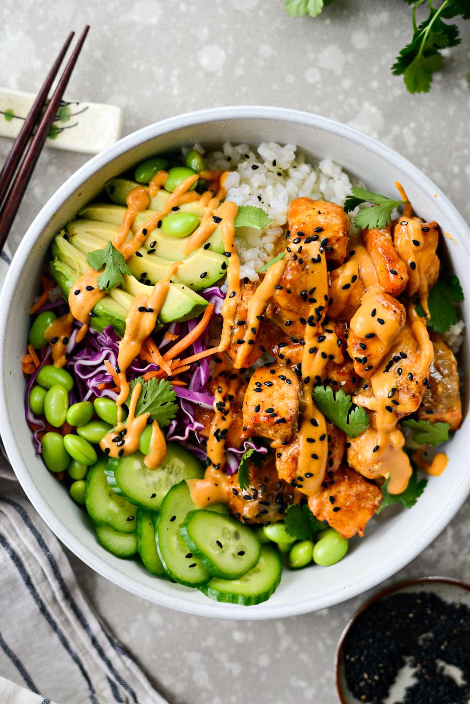 Bang Bang Salmon Rice Bowls at Home