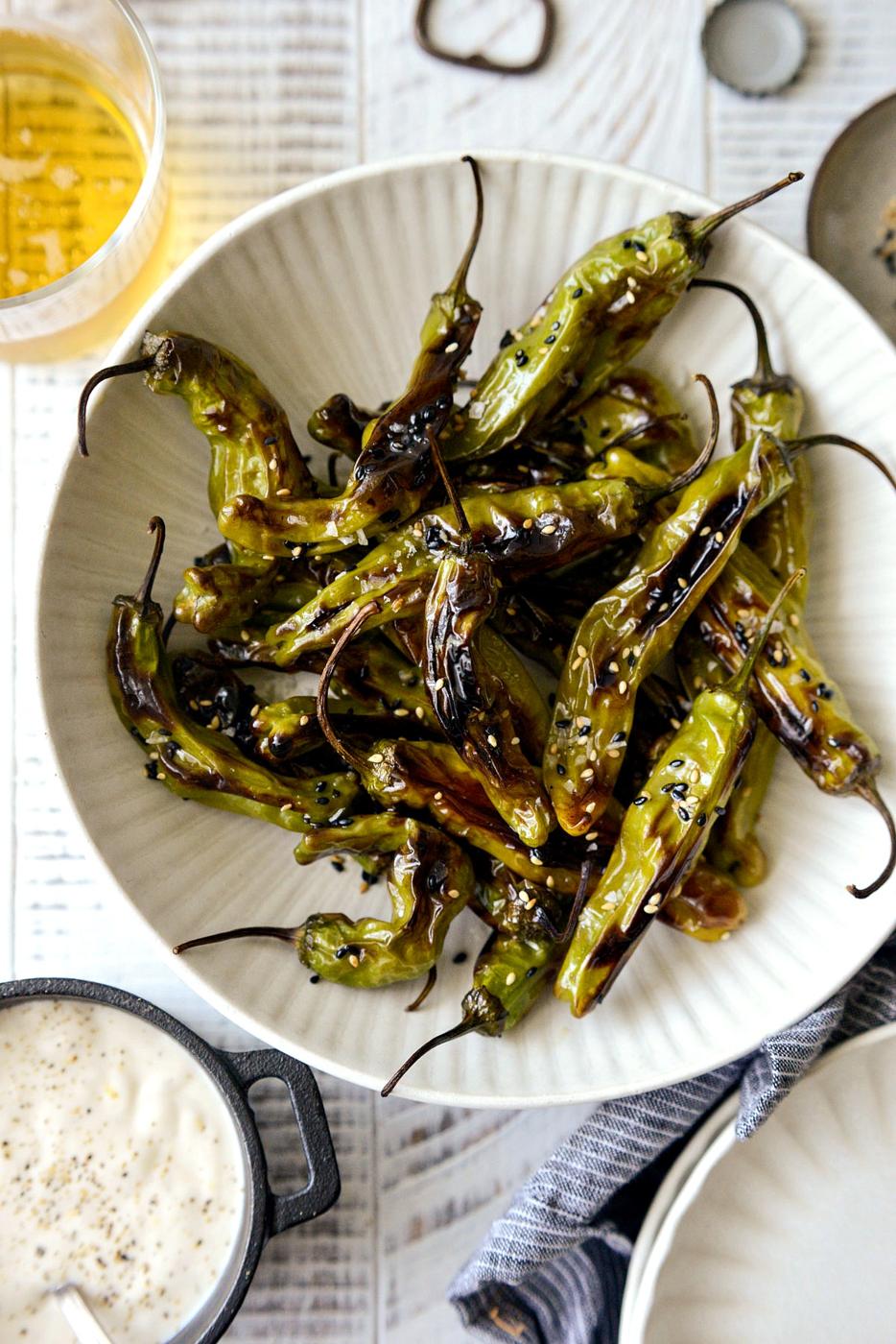 Blistered Sesame Shishito Peppers with Lemon Garlic Aioli at Home
