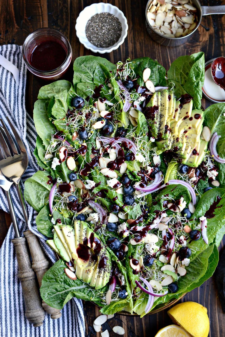 Blueberry Almond and Goat Cheese Salad with Blueberry Balsamic Vinaigrette at Home