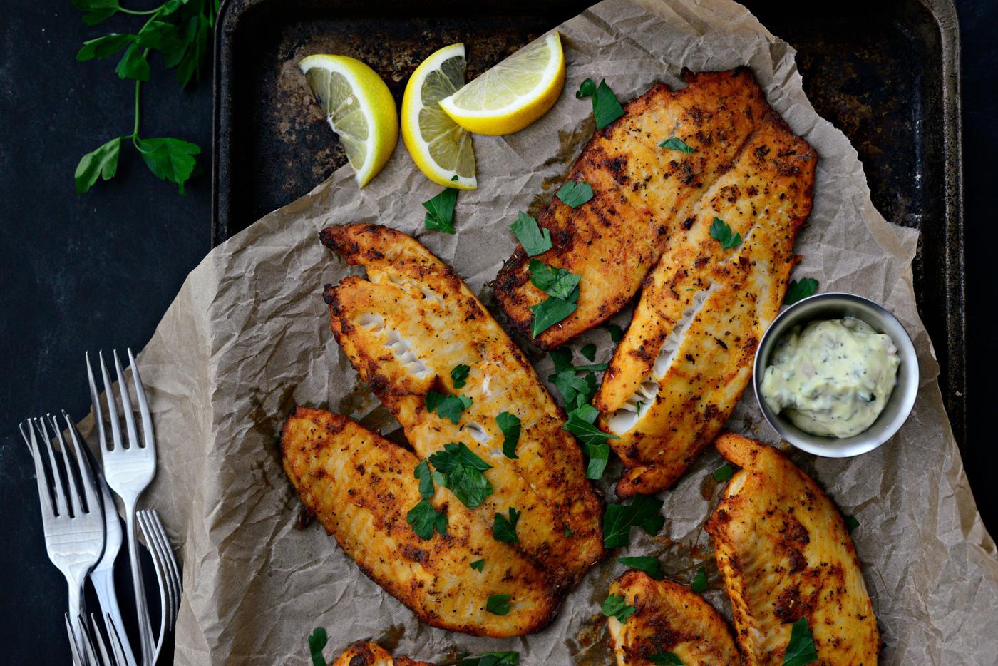 Tilapia with Lemon Tarragon Tartar Sauce, Cajun Style