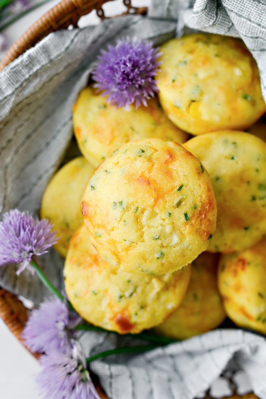 Chive Corn Muffins, Cheddar Style