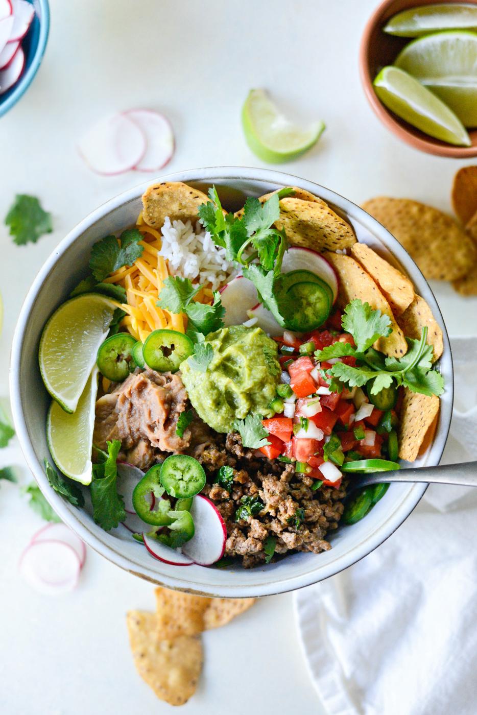 Bowls: Cheesy Beef and Bean Burrito Rice
