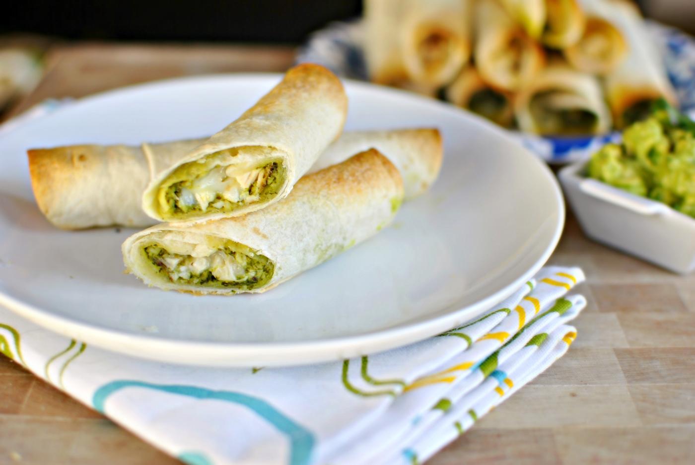 Home Kitchen Cheesy Chicken Cilantro Pesto Flautas