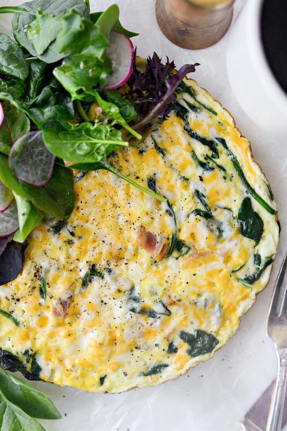Home Kitchen Cheesy Spinach Bacon Frittata