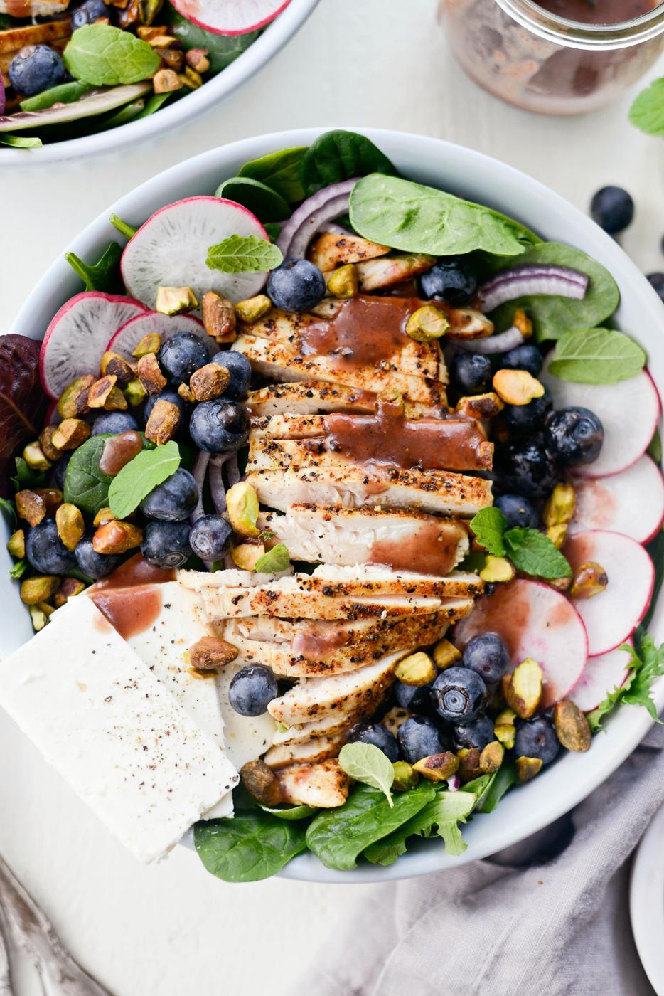Blueberry Feta Salad with Pomegranate Jam Vinaigrette, Chicken Style