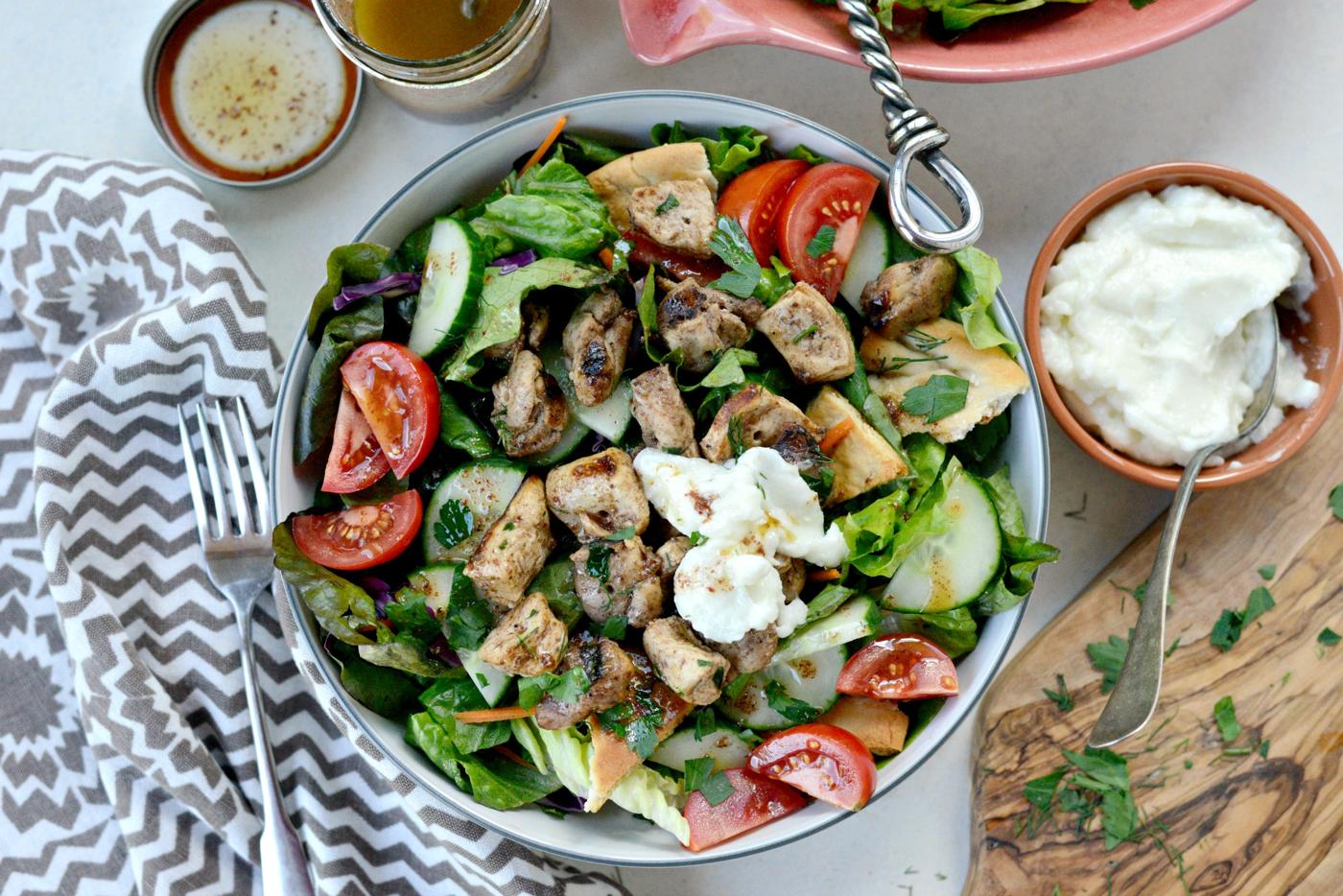 Home Kitchen Chicken Tawook Salad with Lemon Sumac Dressing