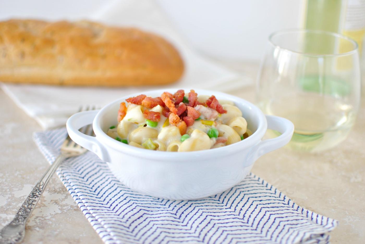 Cheese: Creamy Pancetta Leek and Pea Macaroni and