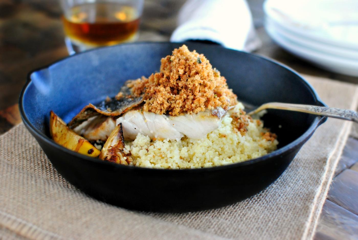 Home Kitchen Crispy-Skinned Barramundi with Caramelized Lemon and Brown Butter Crumbs