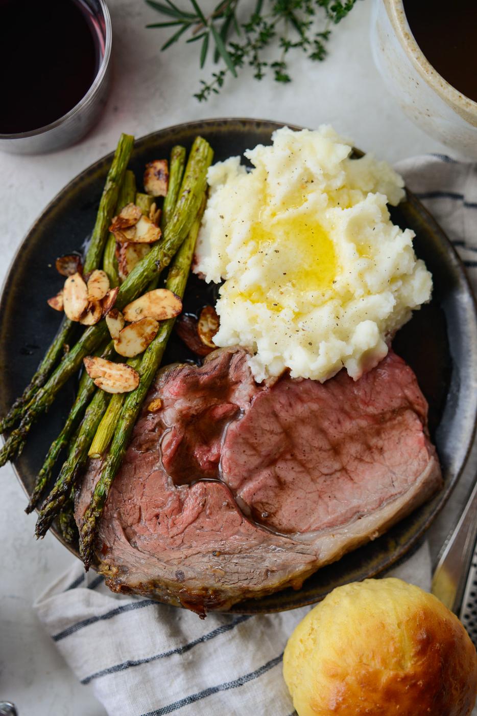 jus: Dijon Rosemary Crusted Prime Rib Roast with Pinot Noir Au