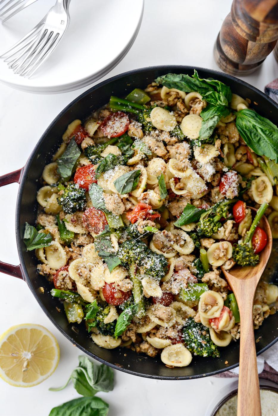 Broccolini: One Pan Lemony Orecchiette with Sausage and