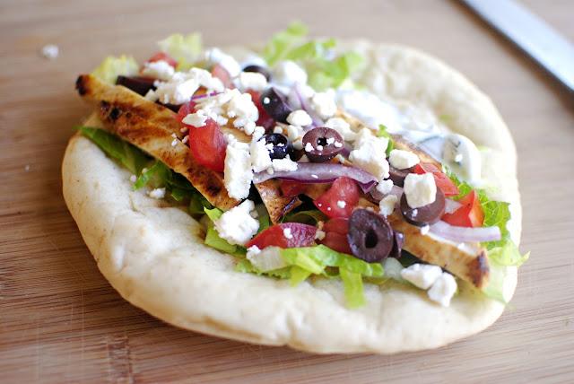 Greek Chicken Pitas with Cucumber Dill Yogurt Dressing at Home
