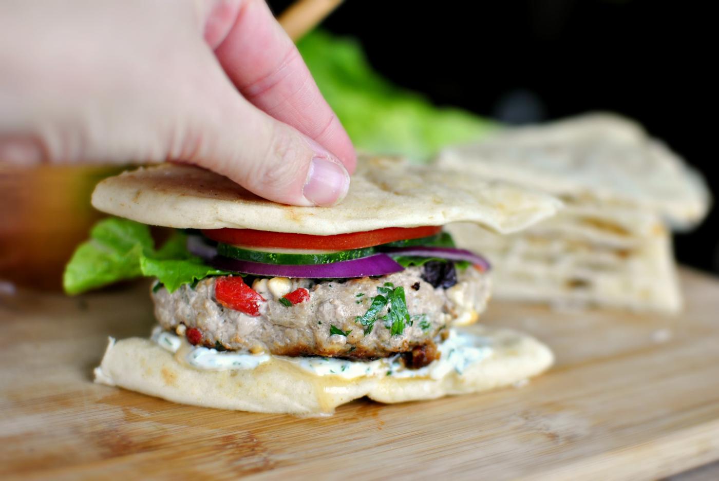 Greek Turkey Burgers + Garlic Dill Mayo at Home