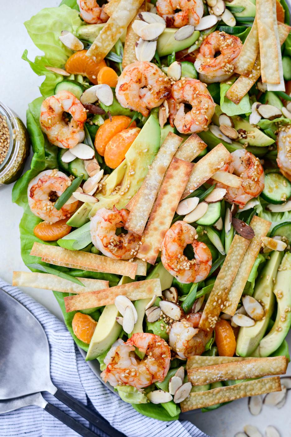 Wontons: Grilled Asian Shrimp Salad with Crispy