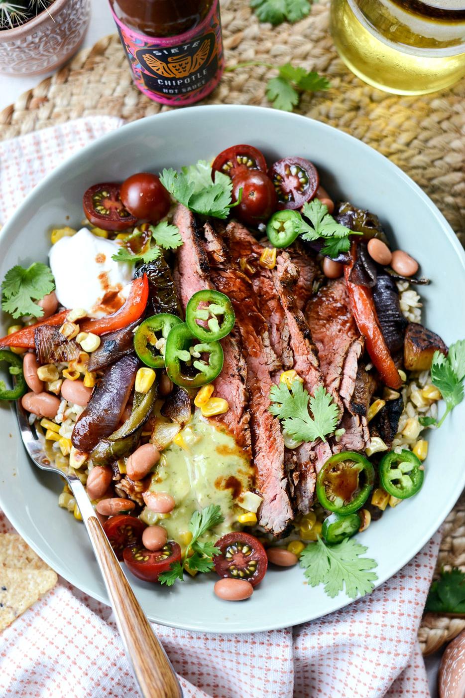 Home Kitchen Grilled Chipotle Steak Fajita Rice Bowl
