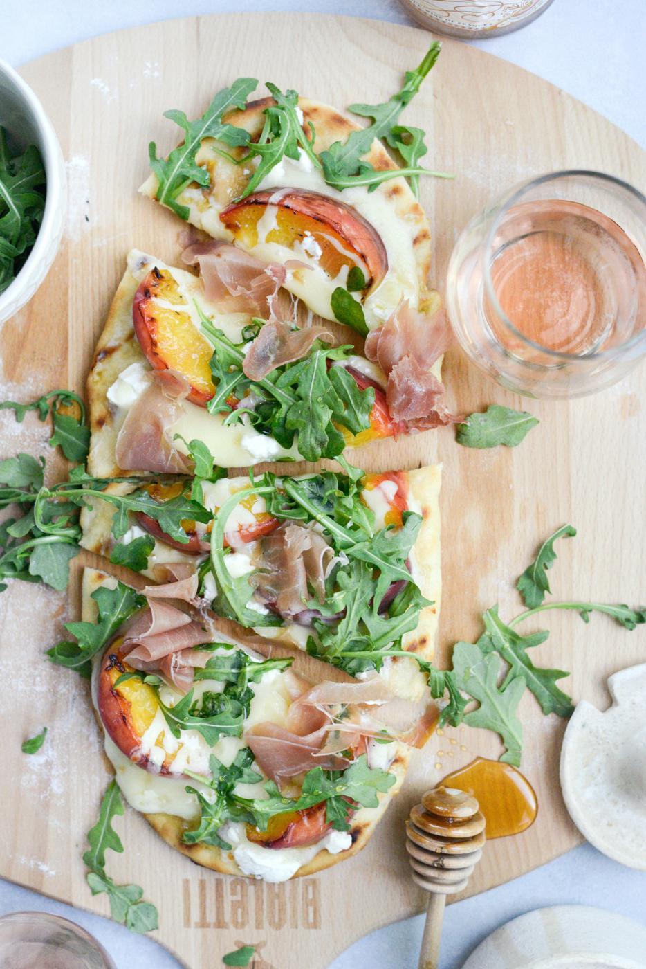 Grilled Peach, Goat Cheese and Prosciutto Flatbread at Home
