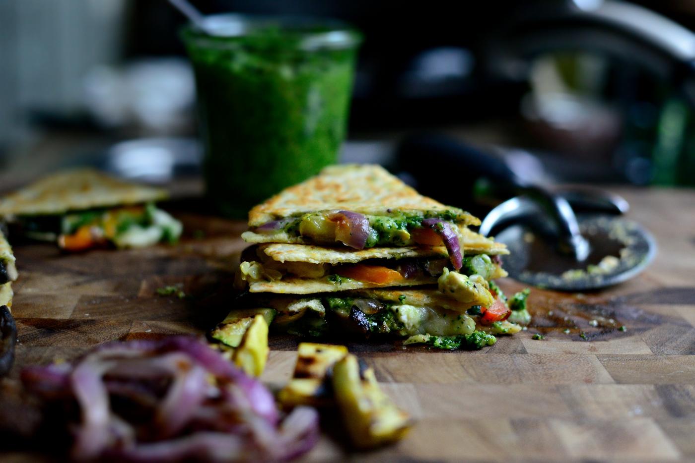 Grilled Vegetable Spinach Pesto Quesadillas at Home