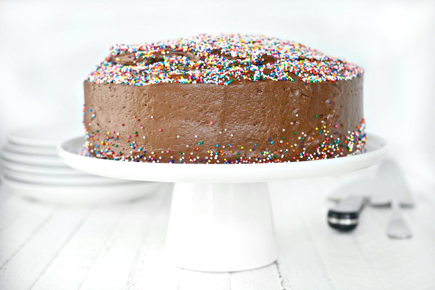 From-scratch Chocolate Cake with Chocolate Almond Frosting at Home
