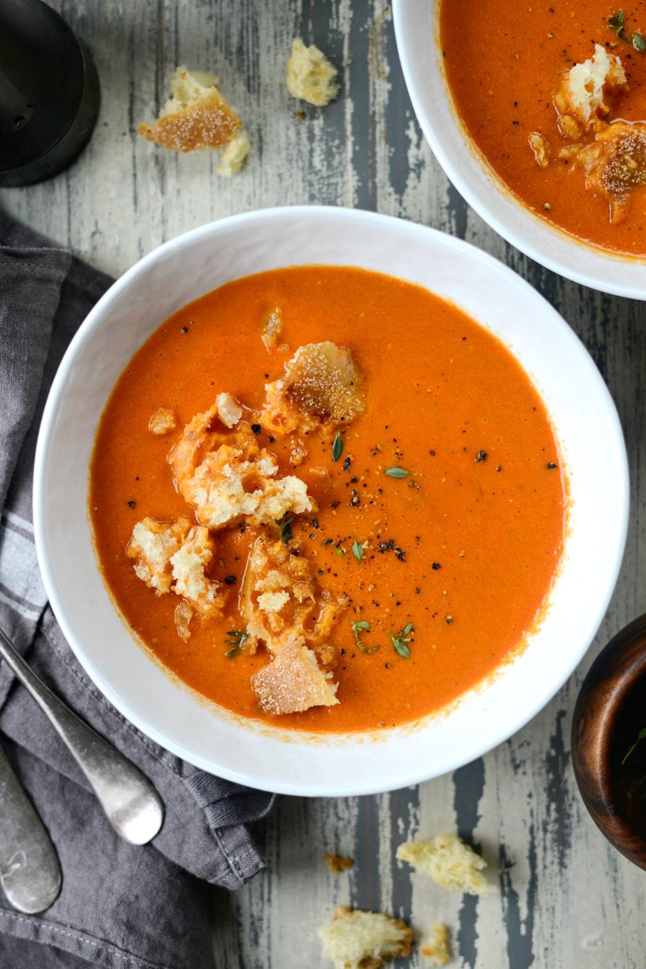 From-scratch Roasted Red Pepper Tomato Soup at Home
