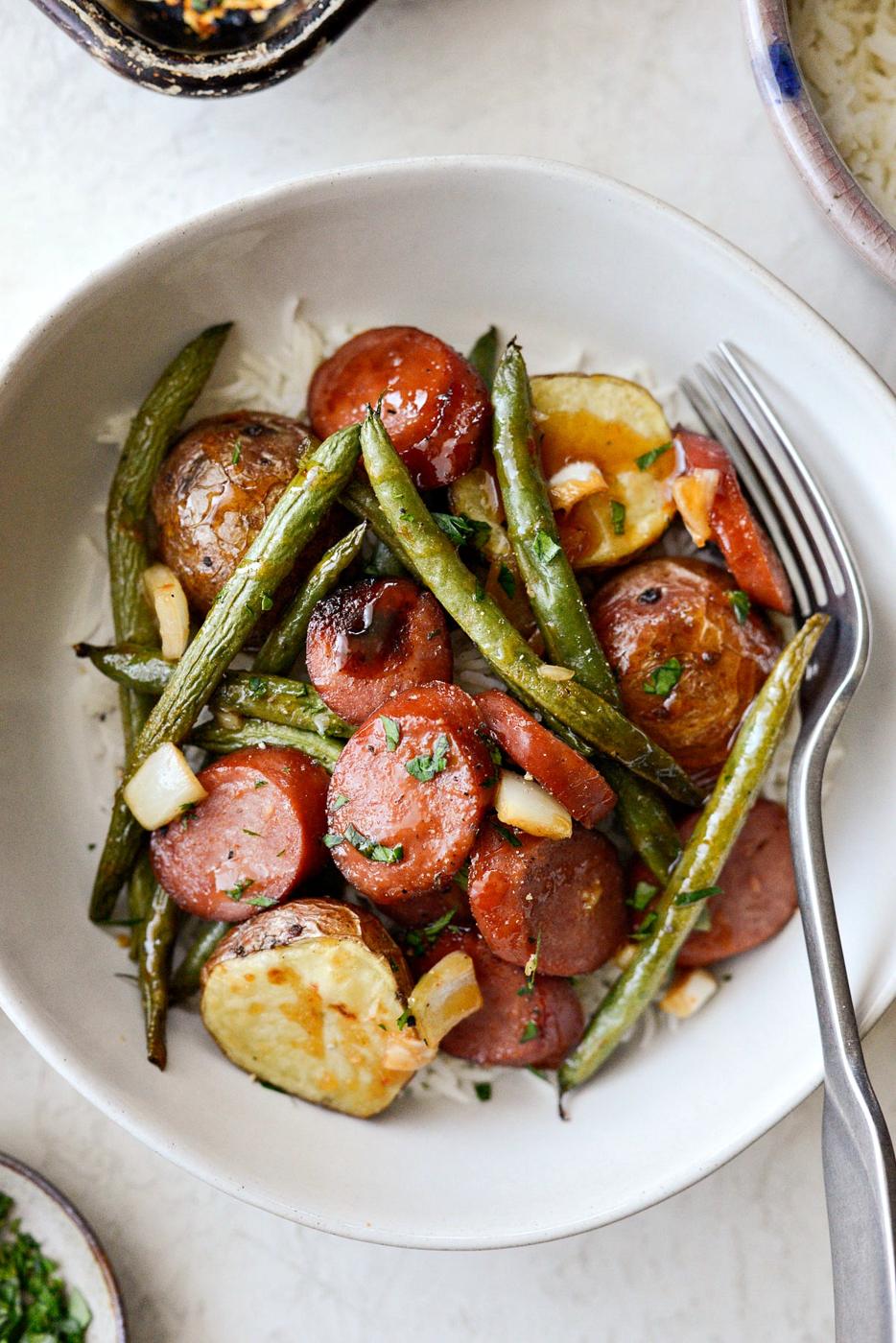 Barbecue Sausage Sheet Pan Dinner, Honey Style