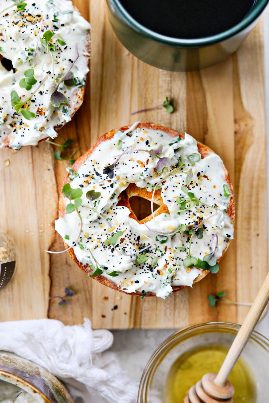 Home Kitchen Honey Sriracha Toasted Bagel with Scallion Chive Cream Cheese