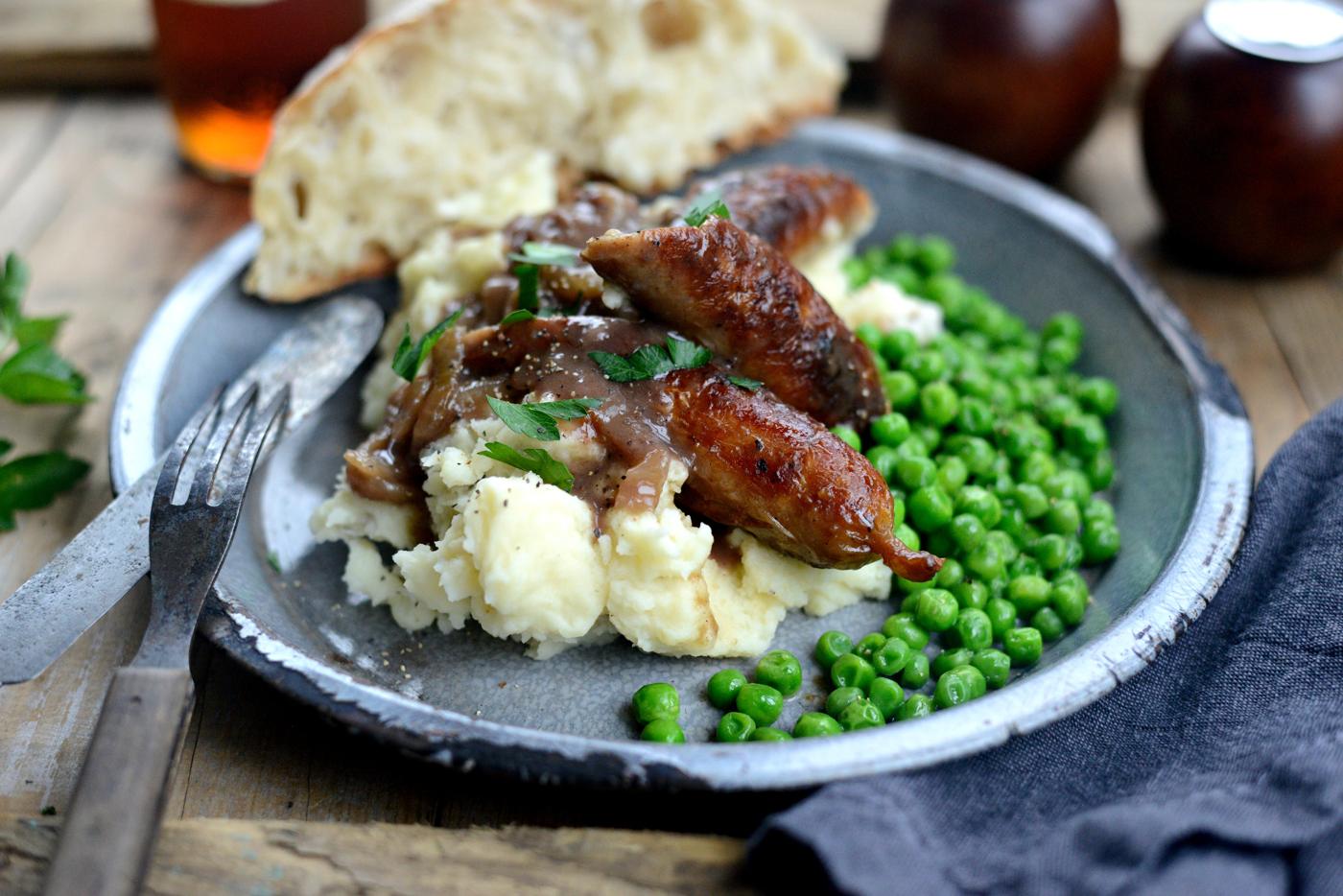 Irish Bangers and Mash with Caramelized Onion Gravy at Home