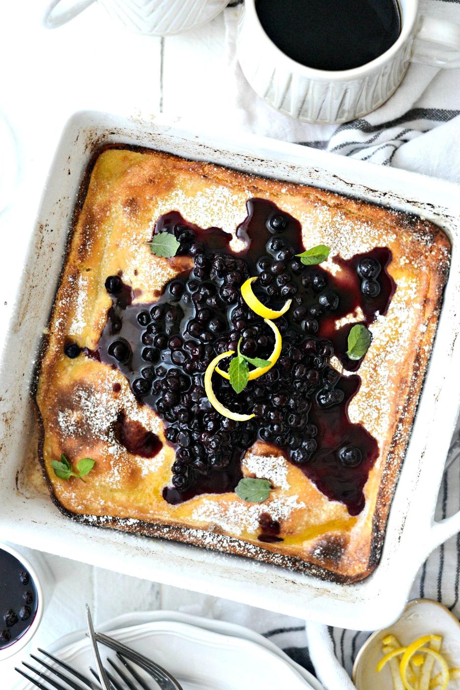 Lemon Ricotta Puff Pancake with Wild Blueberry Syrup at Home