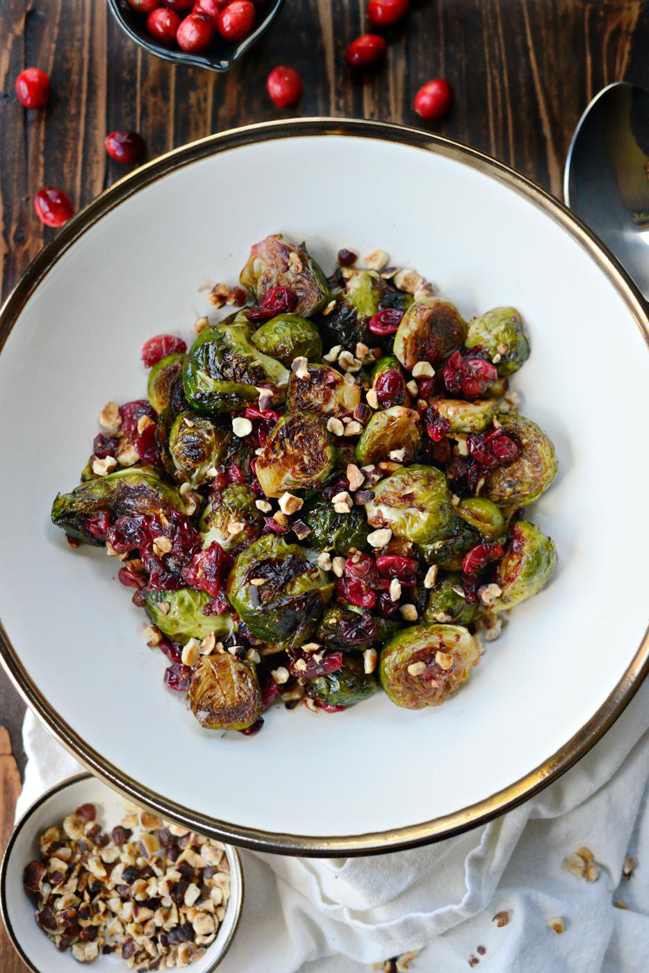 Hazelnuts: Maple Balsamic Brussels Sprouts with Cranberries and