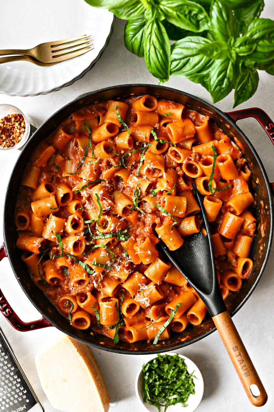 Home Kitchen One Pot Spicy Italian Sausage Rigatoni