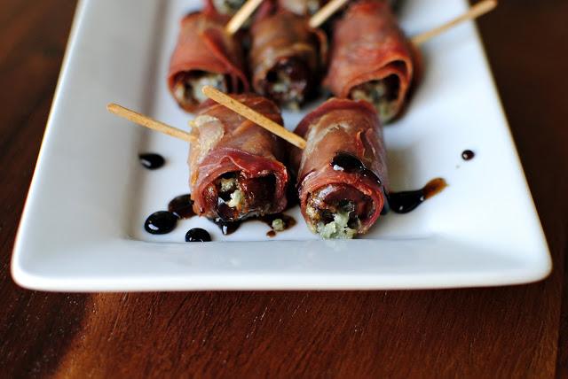 Honey Balsamic Drizzle Prosciutto Wrapped Gorgonzola Stuffed Dates