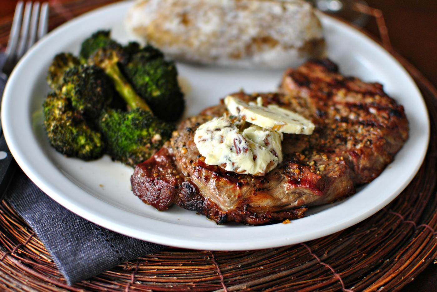 Ribeye Steaks Caramelized Shallot and Blue Cheese Butter at Home