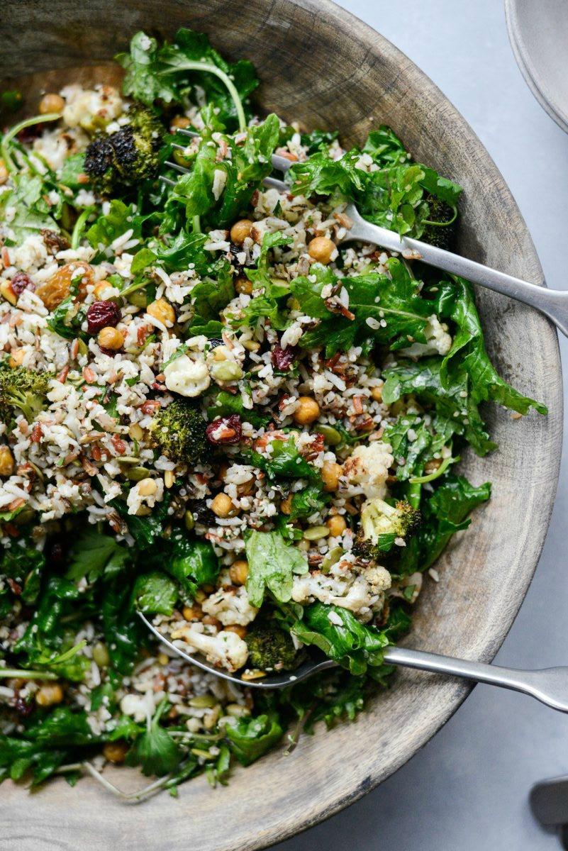 Home Kitchen Roasted Broccoli Cauliflower Kale Salad