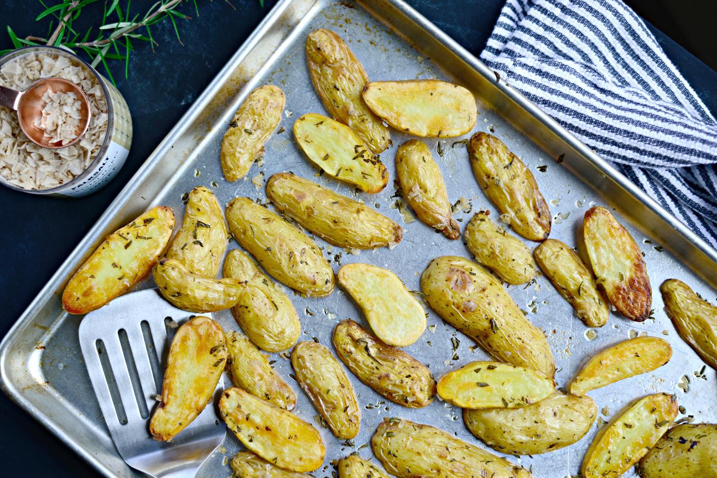 Home Kitchen Roasted Rosemary Smoked Salt Fingerling Potatoes