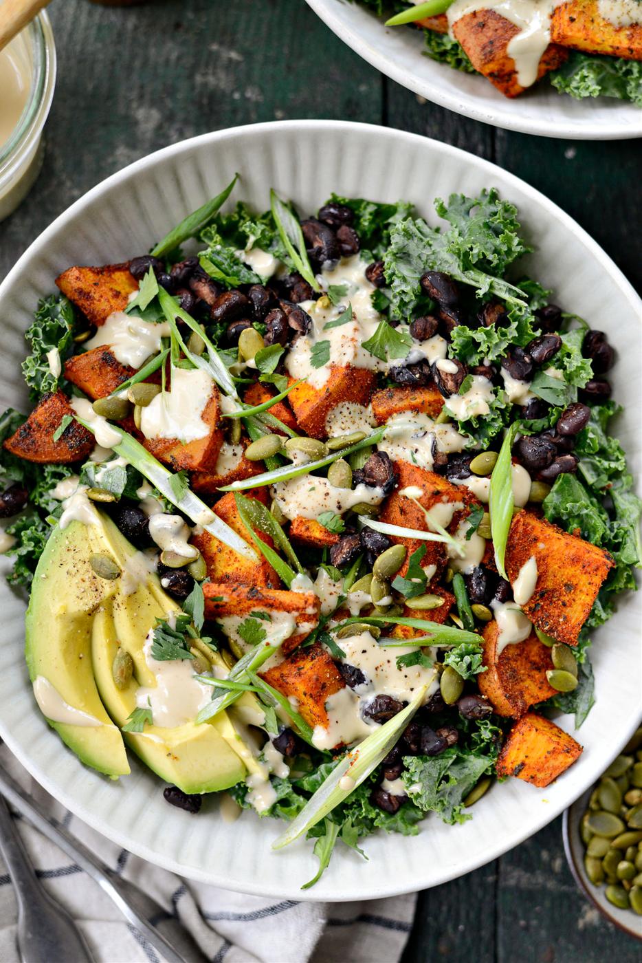 Roasted Sweet Potato Black Bean Kale Salad at Home