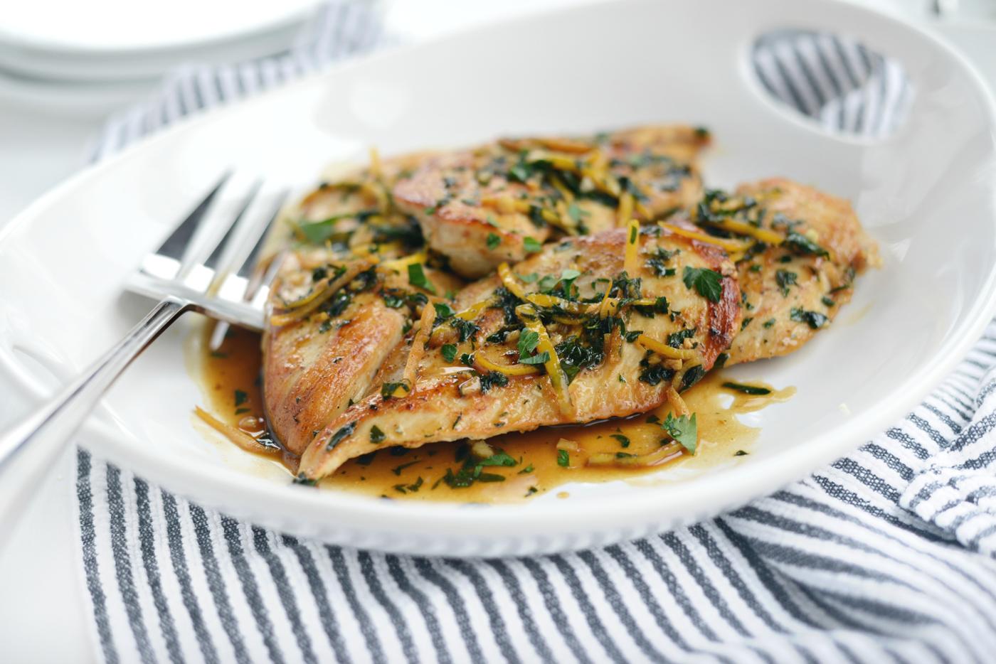 Chicken Breast with Lemon Herb Pan Sauce, Seared Style