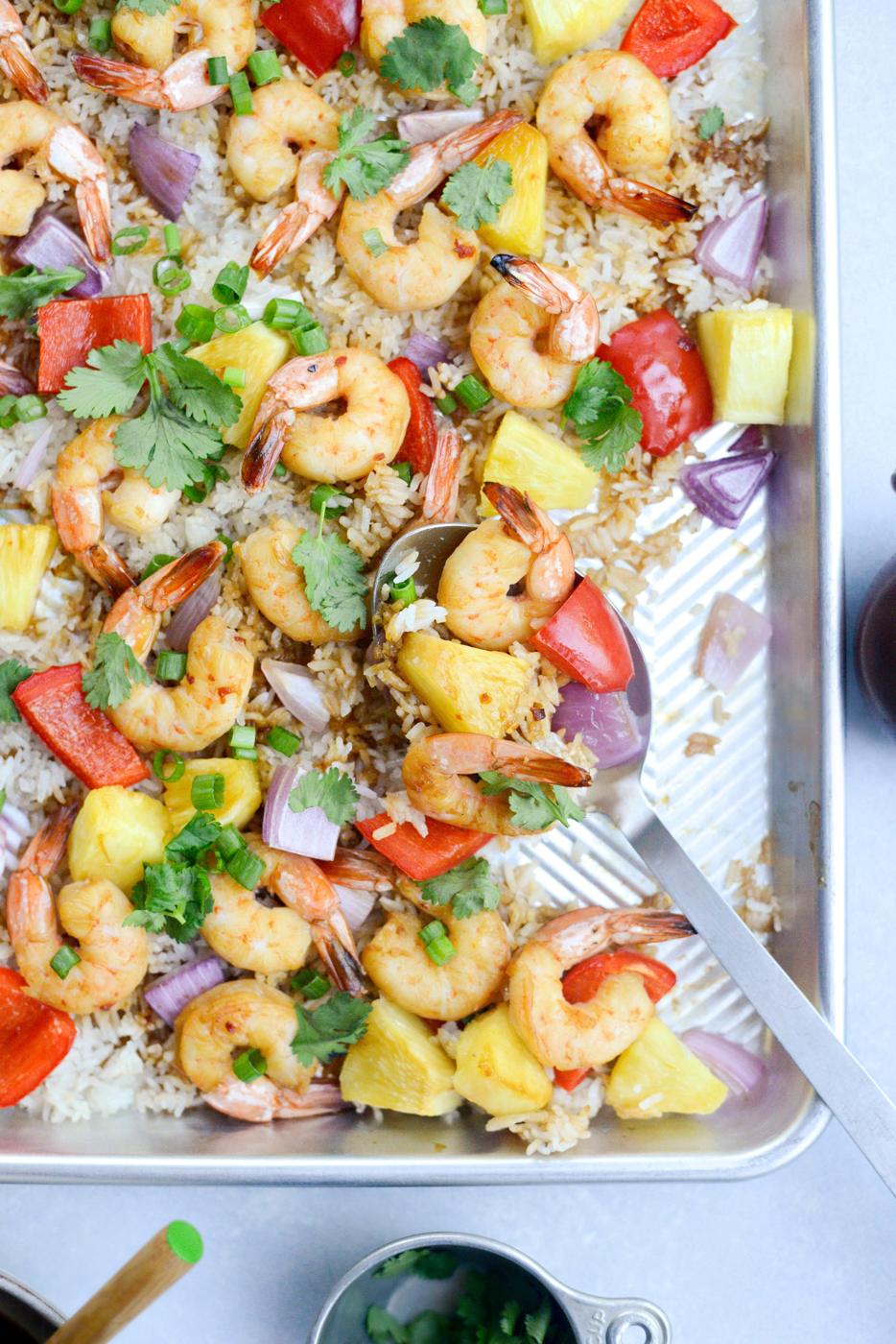 Rice Dinner and Sheet Pan Hawaiian Shrimp