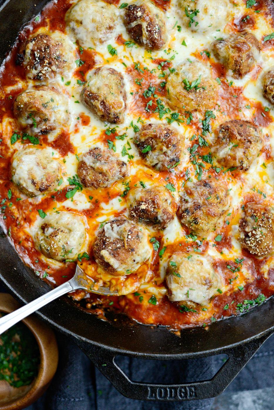 Chicken Parmesan Meatballs, Skillet Style
