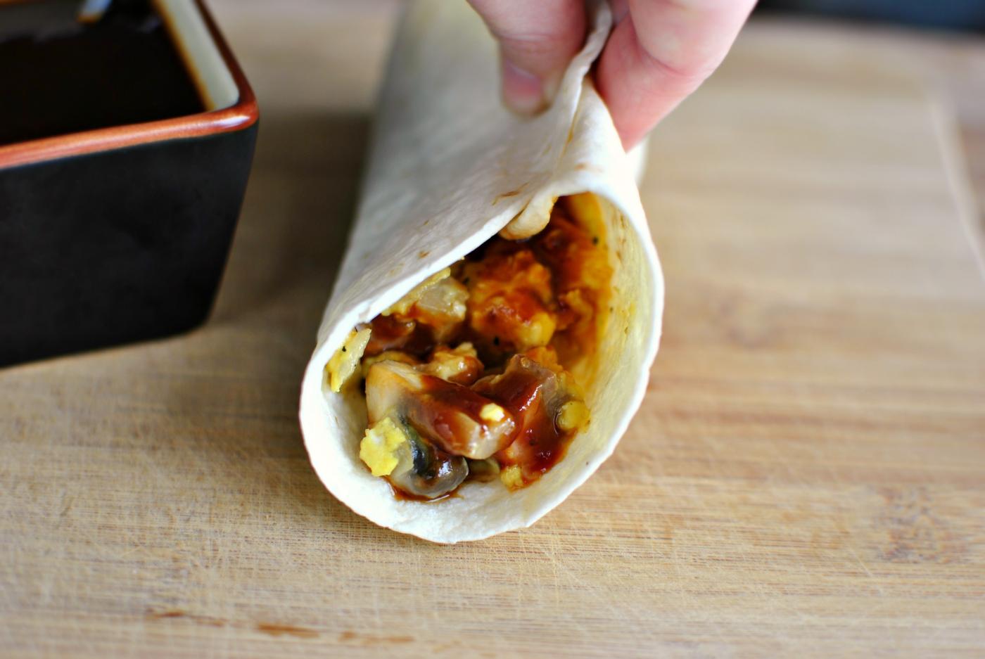 Home Kitchen Steak and Egg Breakfast Burritos