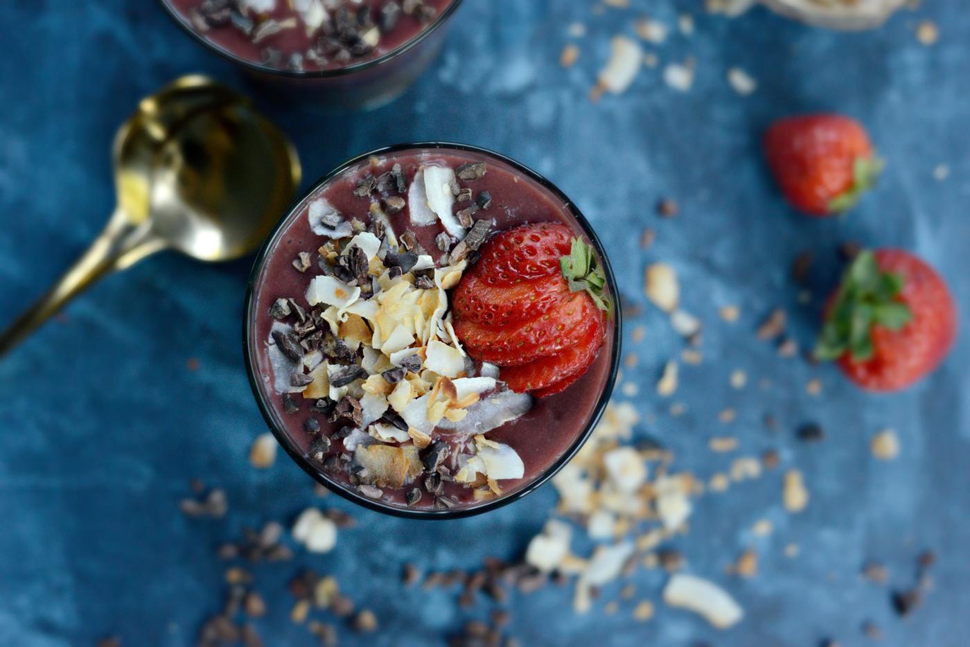 Açaí Smoothie and Chocolate Chia Pudding Cups, Strawberry Style