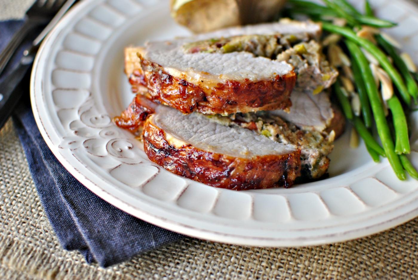 Home Kitchen Stuffed Pork Roast with Raspberry Balsamic Glaze