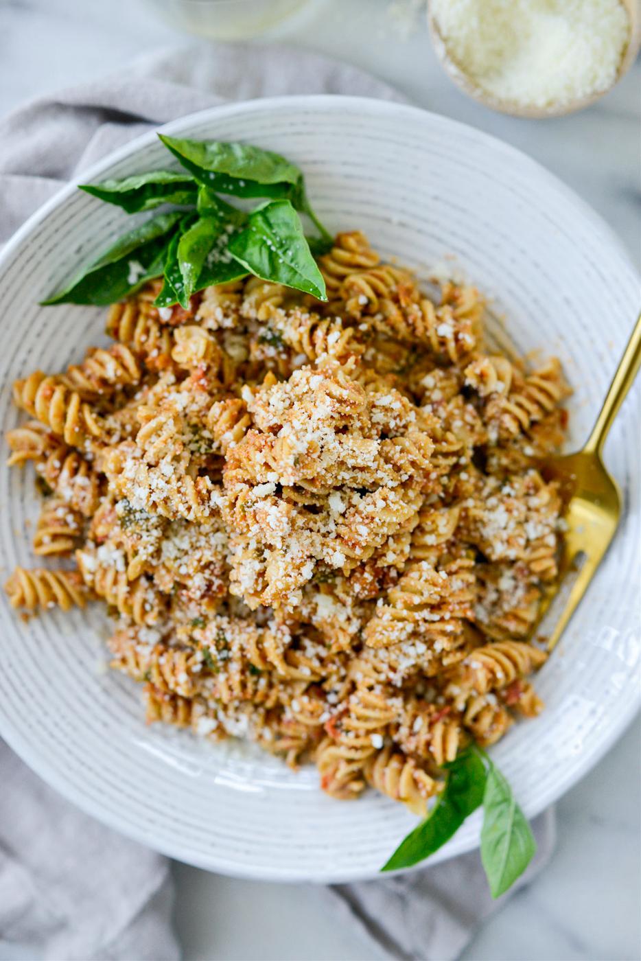 Tomato Toasted Walnut Pesto Pasta, Sun-dried Style