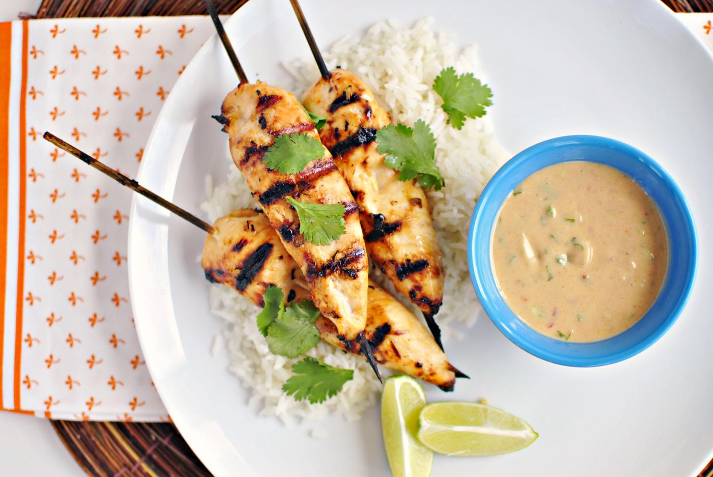 Chicken Satay and Peanut Sauce + Ginger Coconut Rice, Thai Style