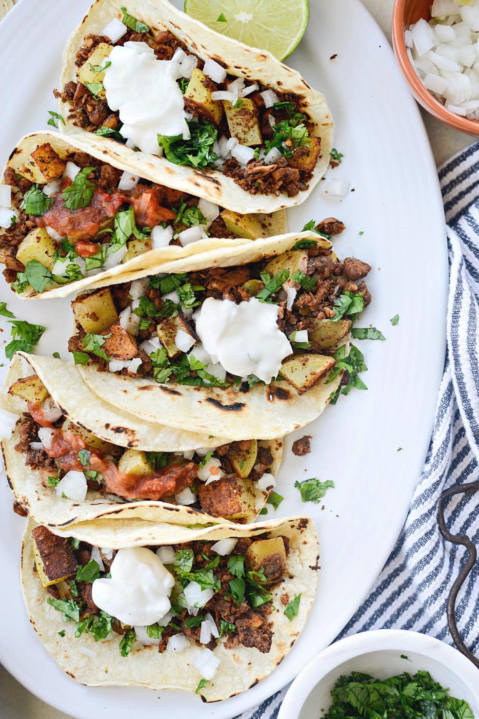 Crispy Potato Tacos and Vegan Chorizo